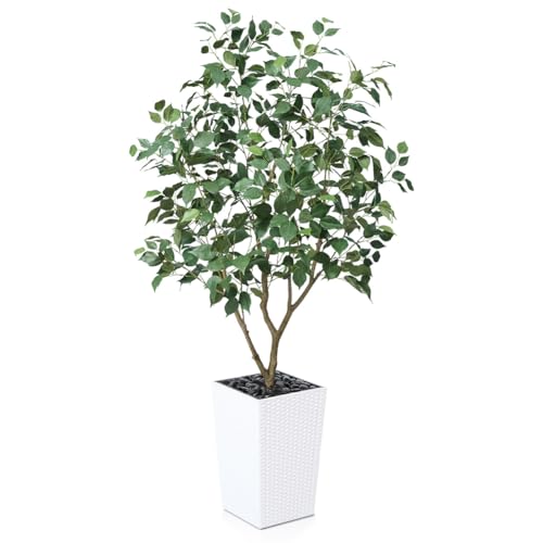 VeriNatural 5FT Artificial Ficus Tree with White Taper Planter & Pebbles– Tall Faux Trees with UV Resistant Silk Leaves for Indoor Outdoor - Potted Fake Floor Plants for Home Office Room Decor, VN128