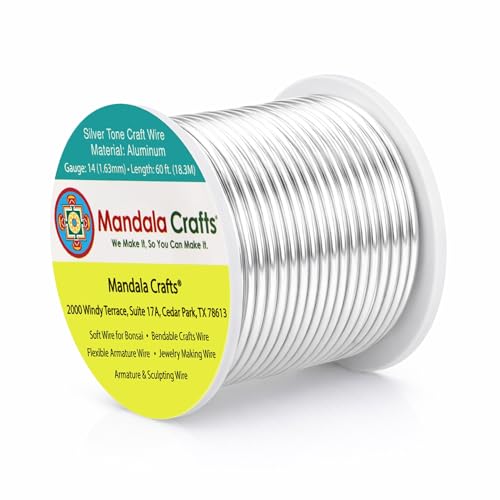 Mandala Crafts 14 Gauge Anodized Aluminum Craft Wire for Jewelry Making - 60 FT Colored Flexible Silver Tone Wire - Bendable for Bonsai Armature Crafting Sculpting - color: Silver, size: 14 Gauge