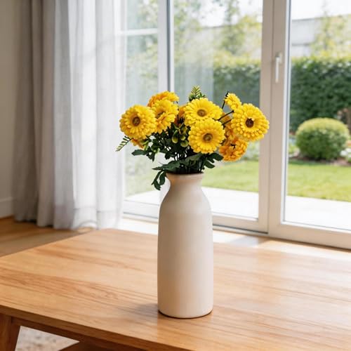 Artificial Mums, Outdoors Faux Fall Flowers Plants for Autumn Home Decor, 10 Bundles Natural Texture Daisy UV Resistant Indoor Festival Decoration for Wedding, Yard, Patio, Porch...(Yellow) - color: Yellow