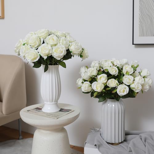 Tifuly White Roses Artificial Flowers - 12 pcs Realistic Long Stem Fake Roses Mashup Style Silk Roses for DIY Bouquets Wedding Centerpieces Arrangements Home Party Decor - color: White