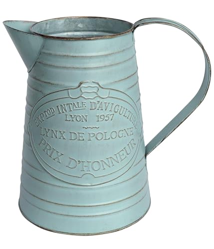 Yoillione Vintage Blue Metal Pitcher Vase, French Country Decorative Jug for Flowers, Rustic Farmhouse for Home Kitchen Decor - color: Lake Blue, size: Small