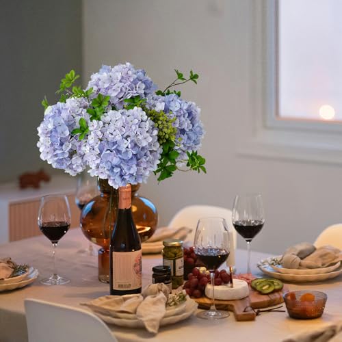 ZYTUYO 3PCS Purple Hydrangea Artificial Flowers 25.6" Large Fake Hydrangeas Flowers with Stems Faux Silk Bouquet for Indoor Home Decor Table Wedding Party Floral Outdoor Centerpieces - color: Light Purple