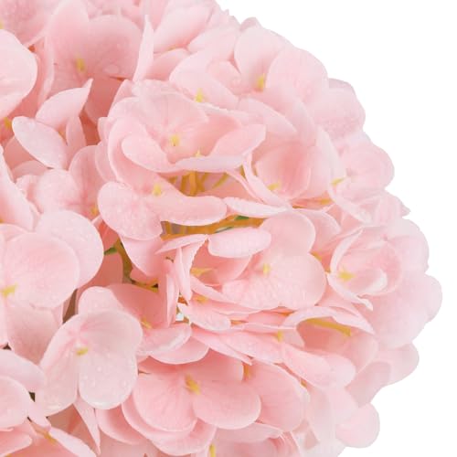 IPOPU 6PCS Real Touch Faux Hydrangea Artificial Flowers Light Pink Hydrangeas with Stems Lifelike Fake Hydrangeas for Home Table Wedding Baby Shower Party Floral Arrangements (Light Pink) - color: Light Pink
