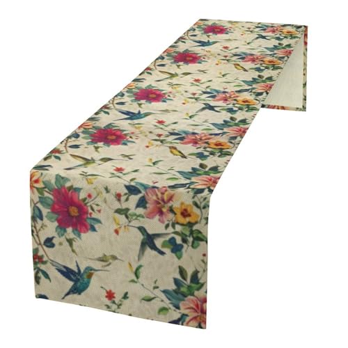 Summer Bird Floral Table Runner,Spring Birds Table Runner Burlap Table Decoration for Seasonal Home Kitchen Dining Dinner Indoor Holiday Farmhouse Decor 13x36 Inch - color: Bird_7, size: 13x36inch