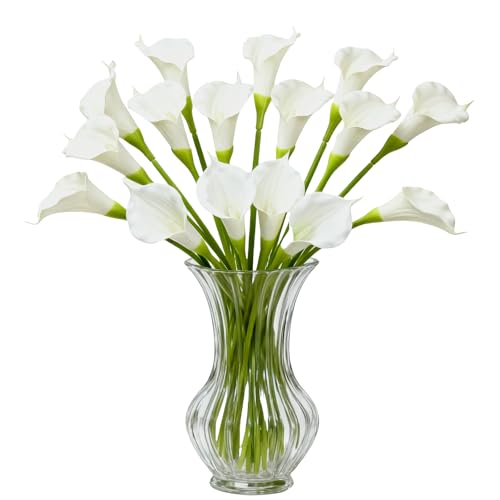 White Calla Lily Artificial Flowers 22PCS 25" Real Touch Long Stem Faux Calla Lillies for DIY Wedding Bouquet Party Home Decor (White) - color: White