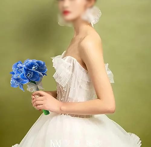 20 Pcs Blue Artificial Orchid Flower for Floating Candle Centerpieces, Faux Flower Head and stem DIY Crafts Bouquet for Bridal Bouquets Flower Arrangements Table Centers Home Decor. (Blue) - color: Blue
