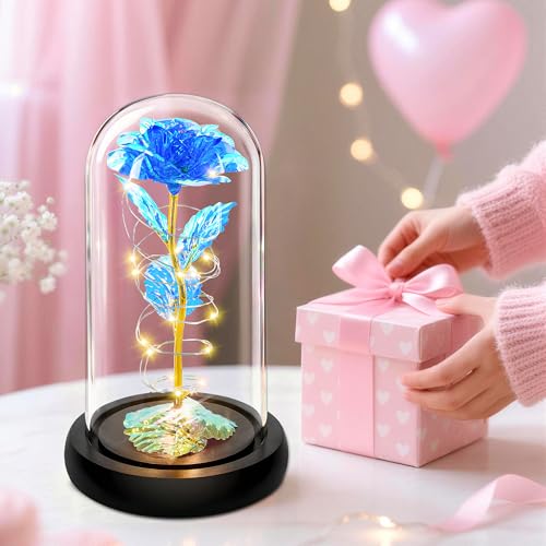 Childom Mothers Day Mom Gifts for Mom,Birthday Gifts for Women Moms Grandma,Flowers for Delivery Prime,Blue Light Up Rose in A Glass Dome,Anniversary Valentines Roses Gift for Her Wife Daughter - color: Blue Large