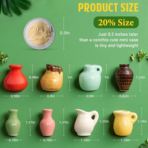 8PCS Mini Ceramic Vase Fridge Magnets, Cute Tiny Flower Vase Fridge Magnets with Artificial Flowers for Refrigerator Office and Kitchen Cabinet Decoration