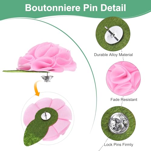M METERXITY 12-Pack Lapel Pin for Men, Handmade Flower Brooch Button Pins for Men Suits, Formal Boutonnieres - color: Pink