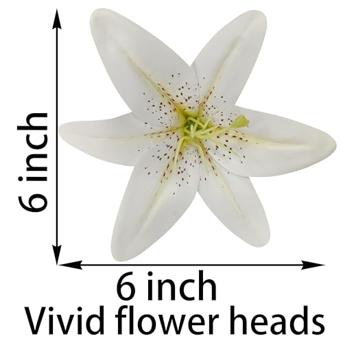 Artificial Ivory White Lilies Flowers,10Pcs Faux Lily Flower,20''Tiger Lily Branch with 2 Full Blooms, Faux Fake Lilies Plants for Wedding Bouquet Home Party Indoor Floral Arrangements - color: Ivory White