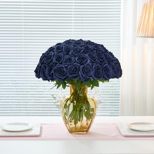 100 Pcs Fake Navy Blue Roses, Artificial Navy Flowers Bulk Realistic Silk Faux Roses with Stems for Wedding Table Centerpieces Bridal Bouquet DIY Floral Arrangement Event Party Home - color: Navyblue