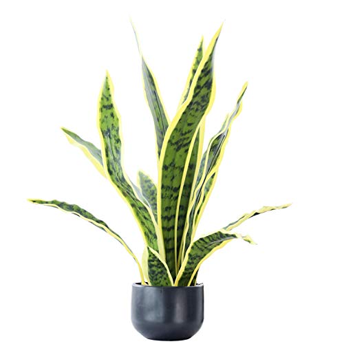 Beebel Artificial Snake Plant 22" Fake Sansevieria Potted Plants Plastic Greenery Perfect Faux Agave Plant for Home Garden Office Store Decoration - color: Yellow & Green
