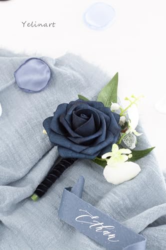 1 Pc Sinlge Navy Blue Boutonniere for Men for Wedding Groom Groomsmen Artificial Rose Rose Flowers Boutonniere for Wedding Ceremony Anniversary Formal Dinner Party - color: Navy Blue, size: 1 Pack