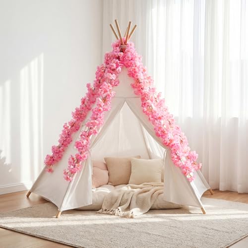 4 PCS Cherry Blossom Garland Artificial Silk Flower Vine Hanging Floral Decor for Wedding Arch Party Home Garden Wall Decoration (Pink) - size: 70in-4pcs-Pink