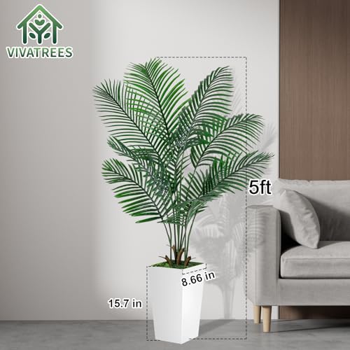 VIVATREES Palm Tree 5FT Artificial, 60in Tall Faux Palm Tree with 15.7 White Planter, Fake Potted Tree for Indoor & Outdoor Home Office Decor - style: 5ft-white