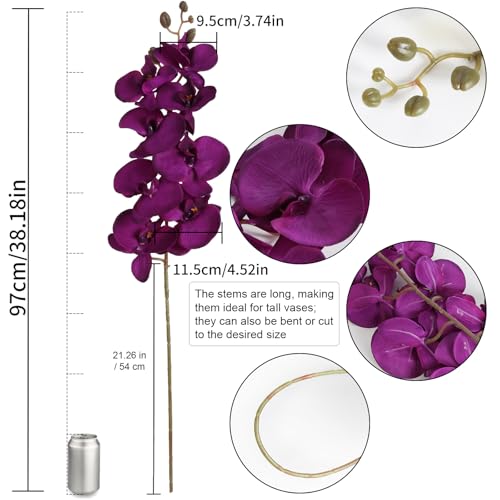 38 Inch Purple Flowers Faux Orchid 6 PCS Orchids Artificial Flowers Velvet Flowers Long Stem Artificial Flowers for Tall Vase for Home Wedding Decoration(Dark Purple) - color: Dark Purple