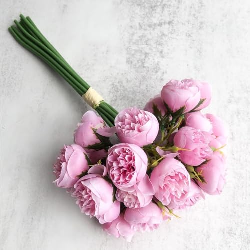 27 Heads Roses Peony Fake Flowers Retro Silk Artificial Rose Flowers (Deep Pink) - color: Deep Pink