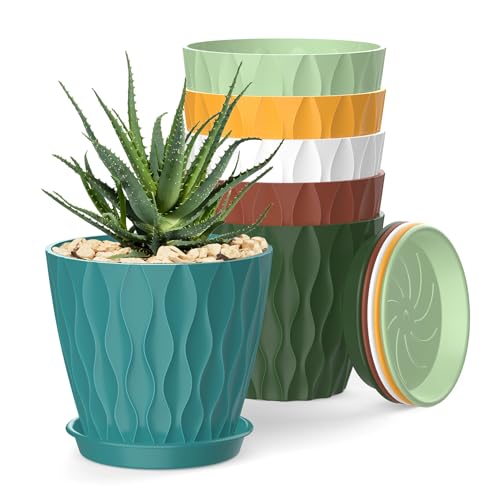 4 Inch Plant Pots, 6 Pack Indoor Flower Pots, Planters with Drainage Holes and Trays for Orchids, Violets, Succulents, Herbs, and Other Plants,Corolful - color: Colorful, size: 4inch