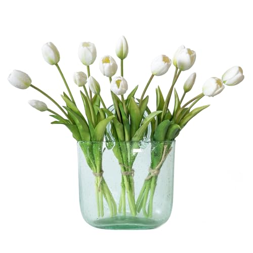 DUYONE 15Pcs Artificial Tulips Flowers, Soft Touch Realistic Latex Tulips Bouquet for Home Office Wedding Party Garden Decor, Fake Flowers for Centerpieces Dining Table Living Room Spring-B White - color: B Style-15pcs White (No Vase)