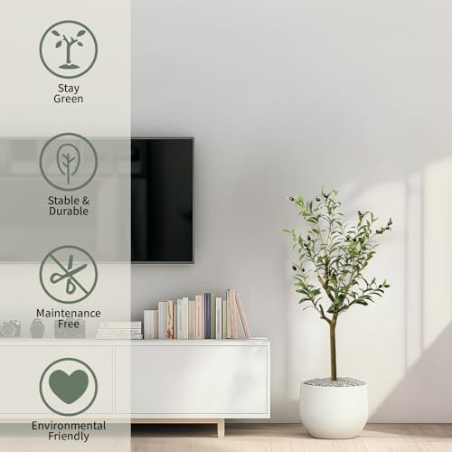 3FT Artificial Olive Tree, Indoor Faux Olive Tree Fake Potted Silk Olive Tree Plants with Lifelike Branches & Fruits for Home Office Decor - color: Olive Tree, size: 3ft