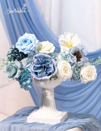 Light Blue Flowers Artificial Roses Combo Set Fake Blue Silk Flowers Faux Peony Flowers Mix Hydrangea Dahlia with Stems for Wedding Bouquets Baby Bridal Shower Party Floral Arrangements Decor - color: Blue, size: The Modern Classic
