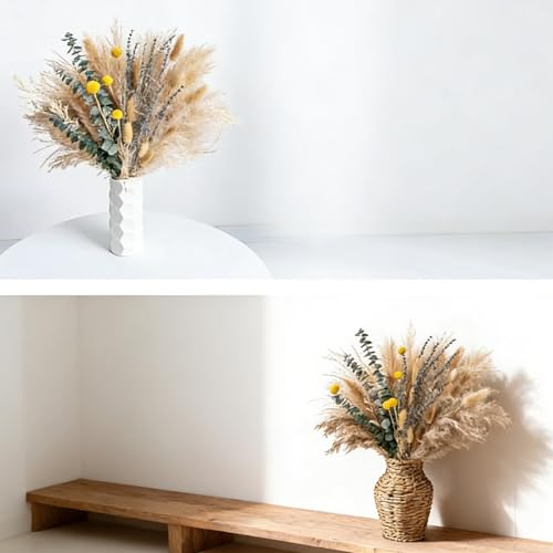 Spring Dried Flower Bouquet with Yellow Accent Flowers and Pampas Grass – Warm Neutral Floral Arrangement for Home, Wedding Tables and Events 17 Inch (Golden Spring) - color: Golden Spring
