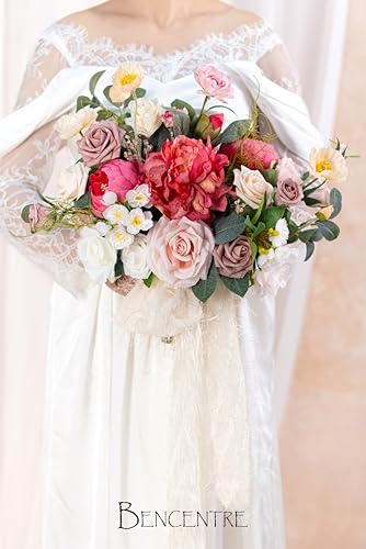14 Inch Blush Wedding Bouquet for Bride,Spring Wedding Bouquet,hot pink Bridal Bouquets for Bride, for Wedding Ceremony Anniversary,Party and French Rustic Vintage Wedding,Artificial Flowers - color: Blush Pink, size: 14 Inch