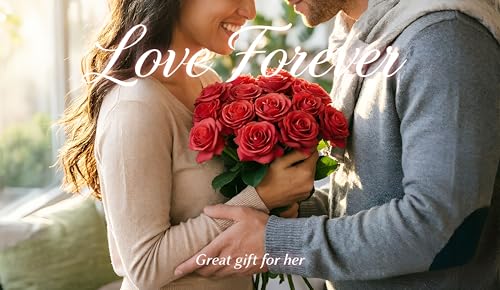 10 Pcs Real Touch Artificial Roses Fake Rose Long Stem Silk Faux Flowers Bridal Bouquet for Wedding Home Decor Romantic Valentine Gifts (Red) - color: Red