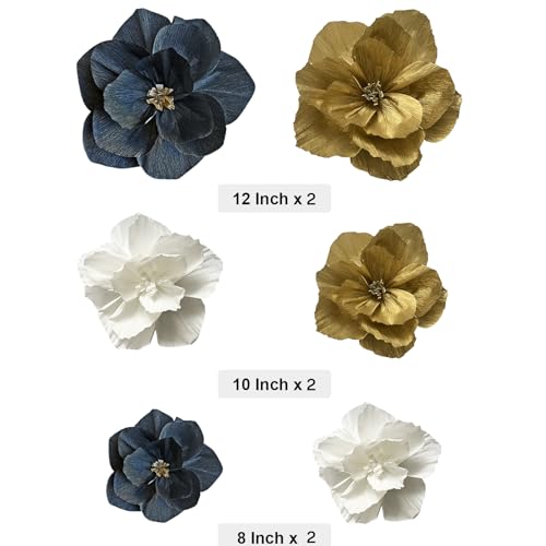 BRT Bearingshui Crepe Paper Flowers Decoration for Wall Total 9 Pcs, Artificial Flowers Backdrop for Wedding Decor Baby Bridal Shower Birthday Party, Gold White Black 3D Wall Flowers Decor - color: Gold Black White