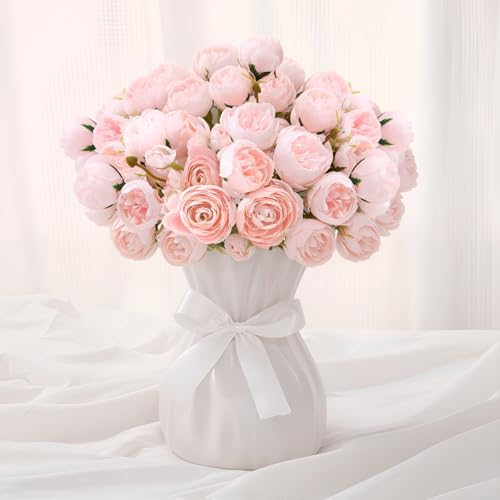 24 PCS Ranunculus Artificial Flowers, Faux Mini Ranunculus Bulk | Realistic Silk Ranunculus Bouquet for DIY Bouquets, Bridal Shower Decorations, Centerpieces, Arrangements, Pink - color: Pink