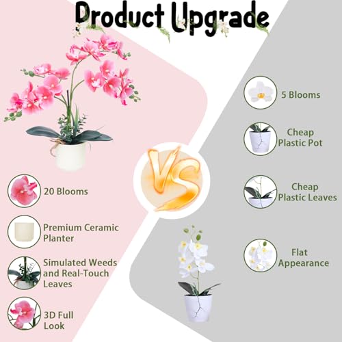 ucky Pink 15.7" 3D Lifelike Artificial Orchid Plant with 20 Heads, Realistic Faux Phalaenopsis in Ceramic Pot for Home Decor, Elegant Fake Flower Arrangement Table Centerpiece - color: Pink
