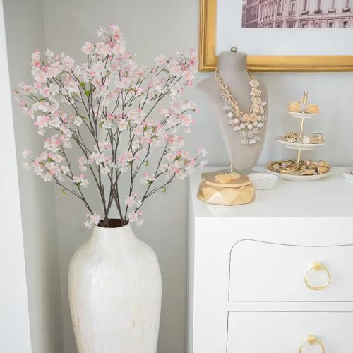 CISDUEO Cherry Blossom Branches Long Stem Artificial Flowers for Tall Vase Silk Flower Bulk White and Pink Plum Blossom Flowers for Indoor Home Decor Bedroom Floral Arrangement Table Centerpieces - color: White and Pink