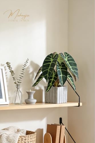 Muhanjia Artificial Potted Plant, Lifelike Faux Greenery in Decorative Cement-Look Square Pot for Indoor Home Decor Centerpieces (Alocasia) - color: Alocasia
