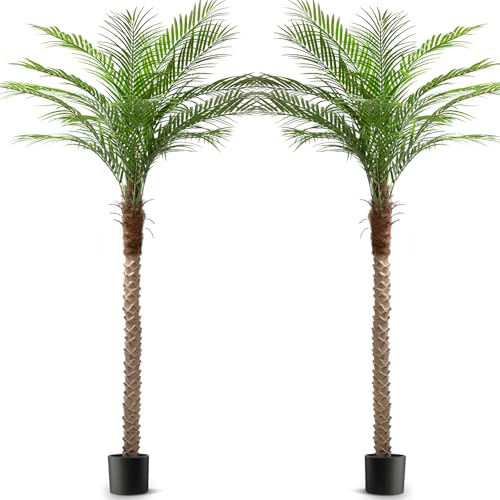 Artificial Phoenix Palm Tree 7ft Tall Outdoor Indoor Decor Fake Plants with 15 Adjustable Leaves, Large Faux Sago Palm Tree for Home Office Living Room Yard Outside Patio Poolside (2, 7ft) - size: 7ft