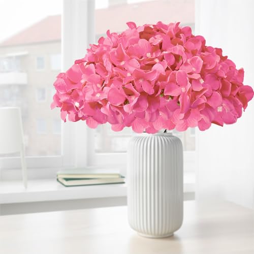 Hydrangea Artificial Flowers, 20 Pcs Hot Pink Hydrangea Artificial Flowers Bulk, Faux Hydrangea Flowers For Outdoor, Fake Silk Fuchsia Hydrangea Flowers With Stems For Wedding Decoration Decor - color: Fuchsia, size: 20 Pcs