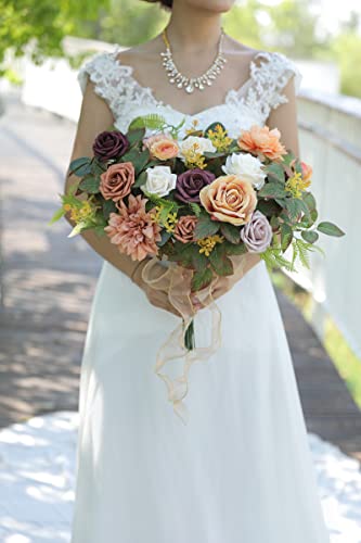YYHUAWU Artificial Flowers Combo Set Fake Flower Leaf Box with Stems for DIY Wedding Bouquets Centerpieces Flower Arrangements Decorations Baby Shower Party Home Decorations (Terracotta White) - color: Burgundy White