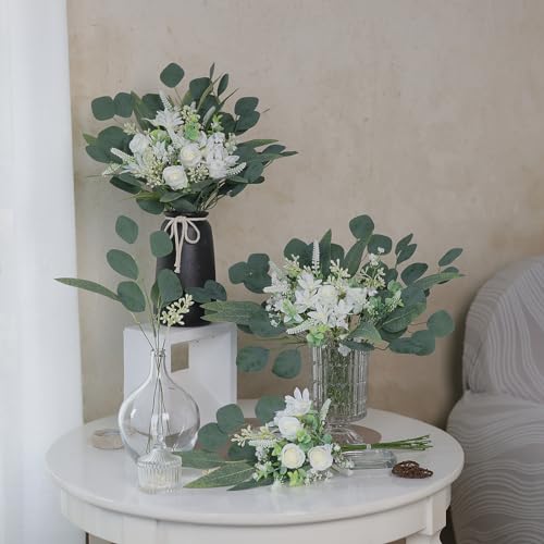 VIERENA Artificial Greenery Stems Box Set(Pack of 75pcs) with 8 Kinds of Faux Plants and Fake Flowers for DIY Wedding Bouquet Table Centerpieces and Floral Arrangement (White&Green) - color: White&green