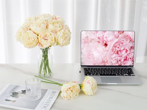 SITUMEIZI 10PCS Artificial Peony Flowers, Real Touch Fake Silk Bouquet with Stems for Home Mothers Day Wedding Party Centerpieces Table Decoration Indoor(Champagne) - color: Champagne