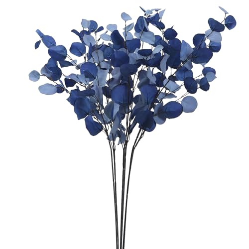 3 PCS Artificial Eucalyptus Stems Long 33" Fake Eucalyptus Leaves Branches for Vase Home Wedding Party Decorations, Blue - color: Blue*3