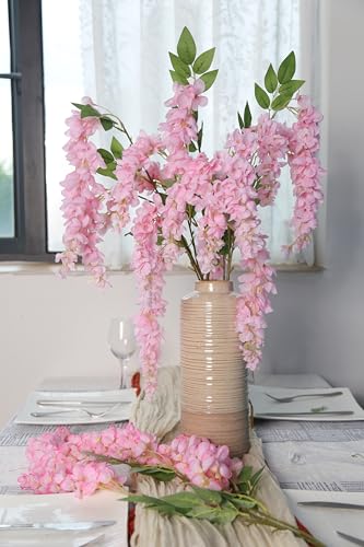 IPOPU 3.9FT Wisteria Artificial Flowers, 4PCS Wisteria Hanging Flowers, Silk Pink Flower with Long Stem for Tall Vase Filling Wedding Wall Backdrop Centerpieces Home Decoration (Pink) - color: Pink