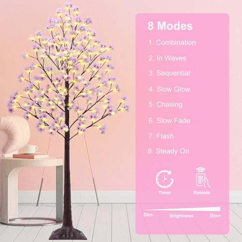 6FT Lighted Cherry Blossom Tree - Faux Artificial Light Up Pink Tree with 112 Lights, 336 Lush Flowers, Timer, Remote 8 Modes Cherry Blossom Tree for Spring Wedding Valentines Indoor Outdoor Decor - size: 6ft