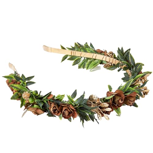 Fairy Flower Crown Headband, Artificial Brown Rose Floral Headpiece, Bridal Boho Flower Headbands for Women Maternity Birthday Wedding Renaissance Festival Party Hair Accessories - color: Brown