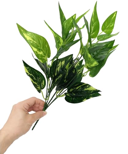 Artificial Scindapsus Aureus Plants Decor 8 Pack, Fake Plant Plastic Realistic Green Leaves Shrubs Faux Grass Bushes Greenery Indoor Outdoor Home Garden Verandah Office Table Arrangements Decorations - color: Scindapsus - 8 Pack