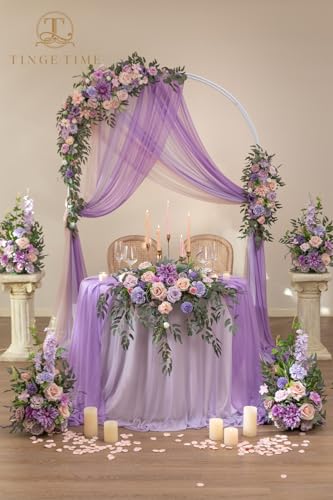 TINGE TIME Artificial Sweetheart Flower Swag with Tablecloth and Table Runner, Pack of 3 Floral Arrangement for Wedding Sweetheart Table Centerpiece Decoration (Violet & Misty Rose) - color: Violet&mistyrose