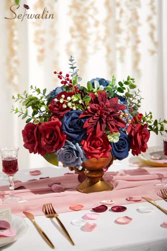 Serwalin Artificial Flowers Fake Cake Flowers Burgundy Navy Dahlia Flowers Box Set for DIY Wedding Bouquets Centerpieces Arrangements Party Baby Shower Home Decor - color: Burgundy Navy Dahlia, size: 1 Box
