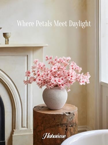 HOHOTIME 8Pcs Artificial Cherry Blossom Branches, Pink 16" Silk Faux Peach Sakura Flowers, Fake Bouquet for Spring Home Wedding Party Decor, Japanese Garden Bedroom Table Centerpiece - color: Pink