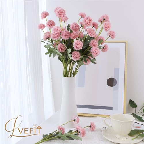 LVEFIT 10 Pcs Blush Kiku Flower Fake Mums Long Stem Flowers,Faux Kiku Flower Bulk,Silk Flowers Mini Chrysanthemum Floral Arrangements,Artificial Flowers Chrysanth Mini Fake Flower - color: Blush