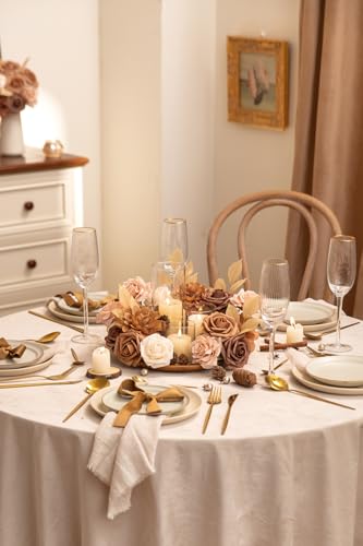 TINGE TIME Artificial Flowers Combo Set, Gradient Color Flower Leaf with Stems for DIY Wedding Bouquets Centerpieces Baby Shower Party Home Decorations(Brown & Nude Color) - color: Dark Milk Tea