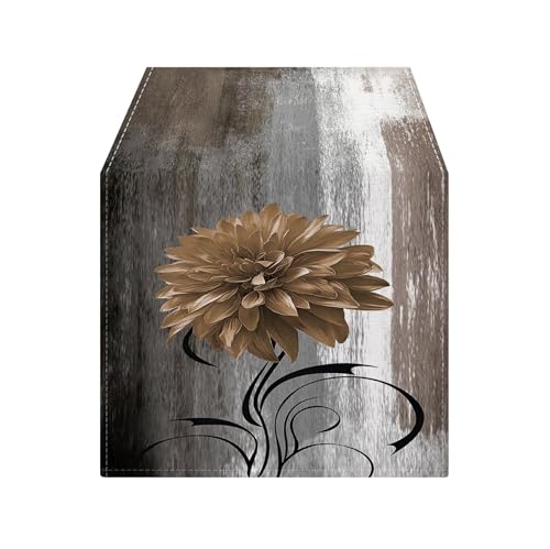 OYIMUA Soft Thick Chenille Grey and Brown Table Runner 72 Inches Long Vintage Abstract Painting Flowers Spring Summer Rustic Dining Table Decorations for Home Indoor Outdoor - size: 13" x 72", Table Runner, style: Grey