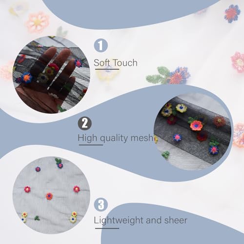2PC Black Embroidery Daisy Table Runner 10ft 120 Inch Fall Florals Gauze Tulle Sheer Cheesecloth Holiday Kitchen Dining Table Decoration for Home Wedding Party Baby Shower Birthday Decorations - color: Black, size: 10ft x 2Pack